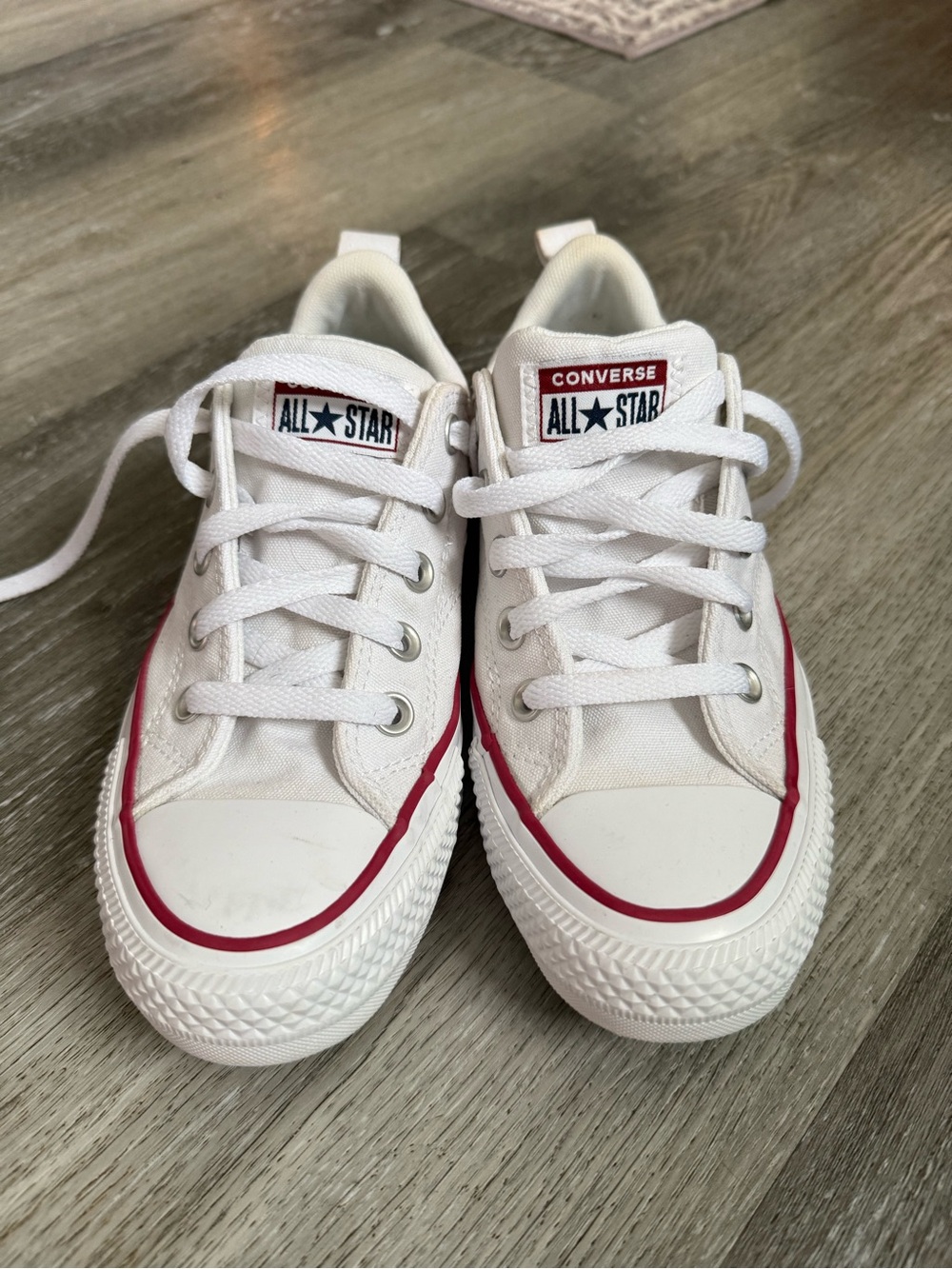 Converse Kids White Low-Top Sneakers with Red Trim